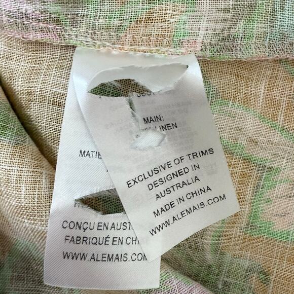 ALEMAIS Winnie Floral Print Linen Shirt Button-Down Top Tangerine US 4 Oversized - Picture 9 of 10